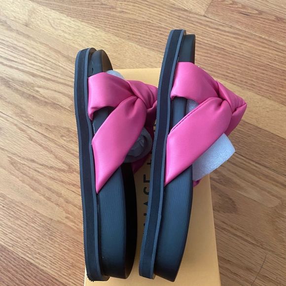 CHASE AND CHLOE Camille Slide Sandal Women 7 Fuchsia Puffy Knot 2-2.25 Platform - Picture 5 of 6